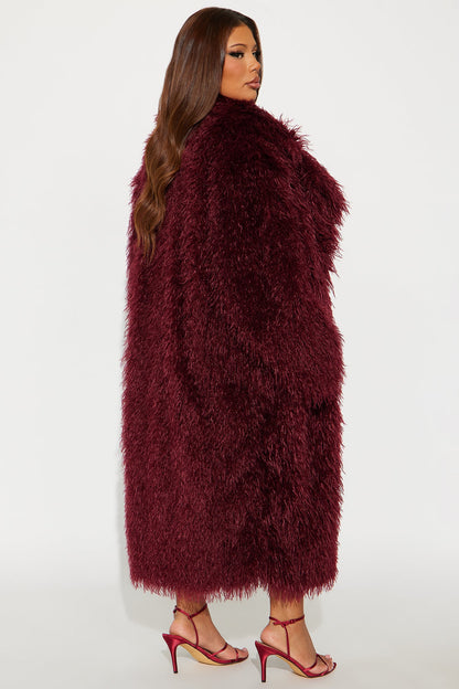 Manteau Trench en Fausse Fourrure - Bourgogne