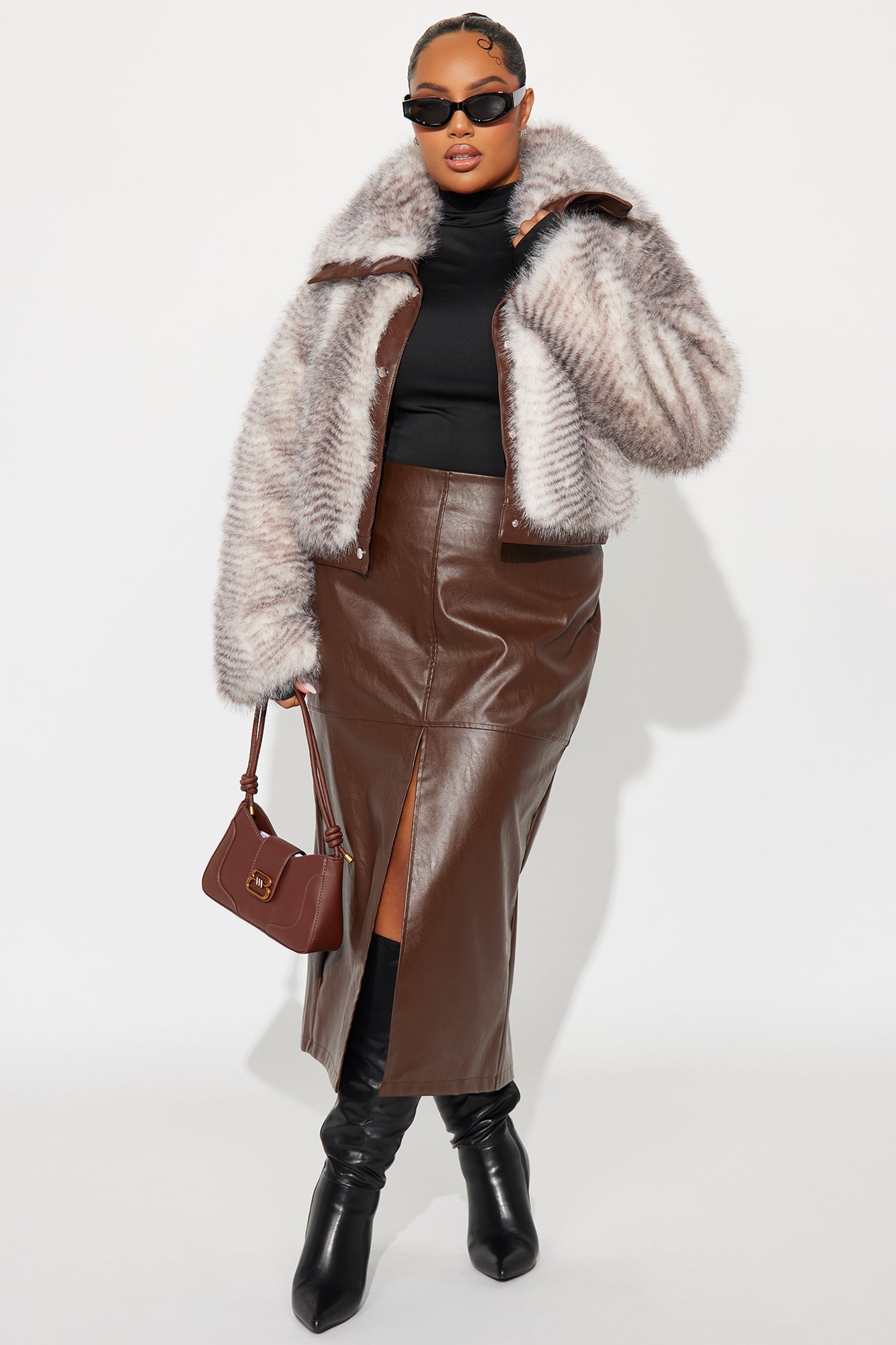 Manteau en fausse fourrure imprimé animal Femme Fatality - Marron/combo