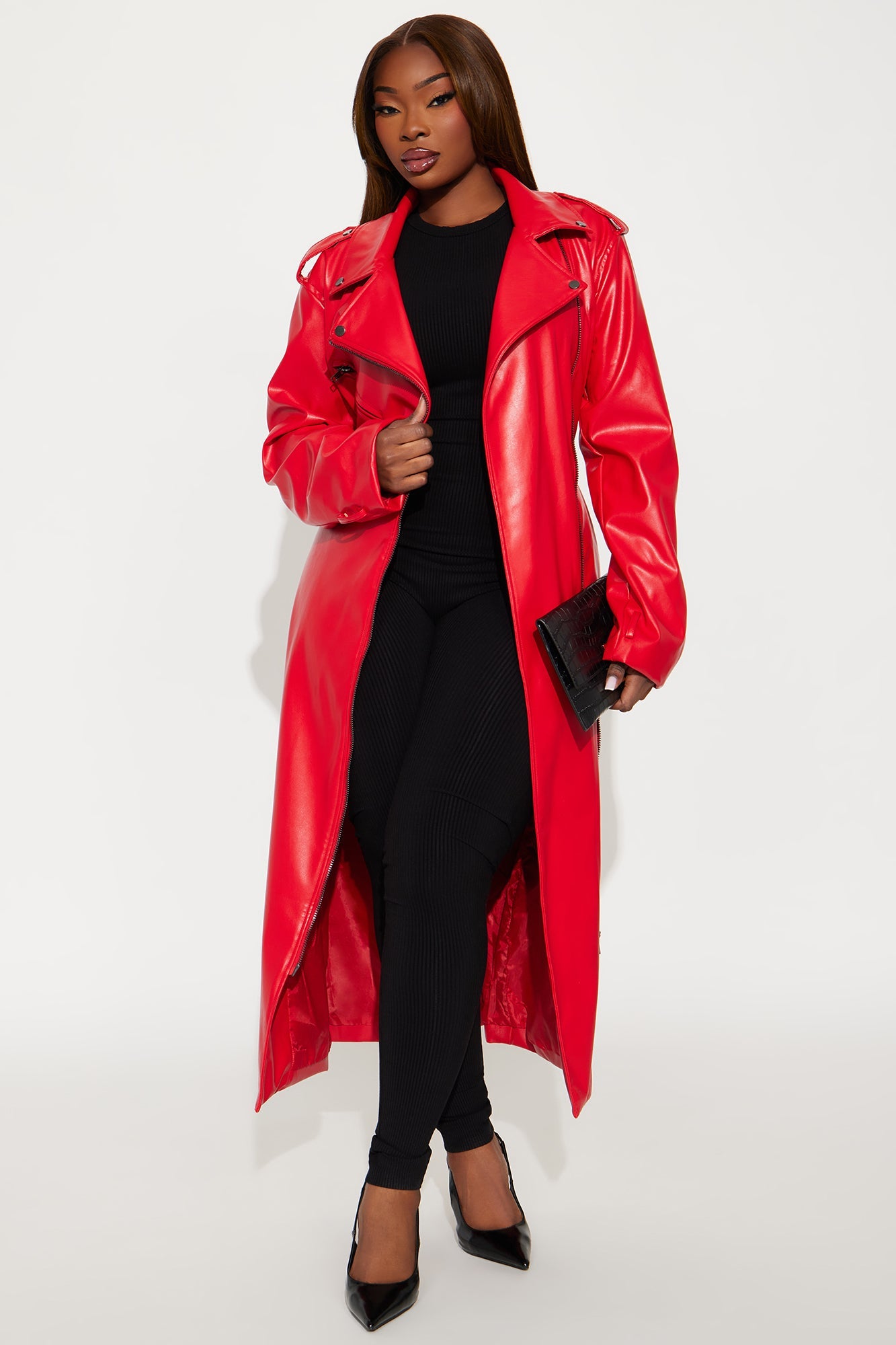 Manteau en Similicuir Rouge pour Conduites Nocturnes