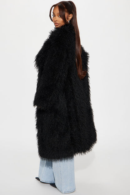 Manteau Trench en Fourrure Synthétique - Noir