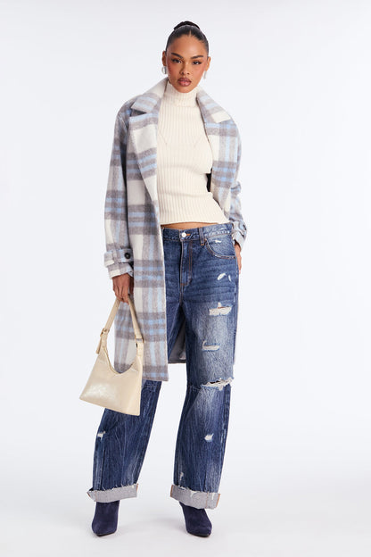 Manteau à Carreaux Chic Persuasion - Bleu/combo