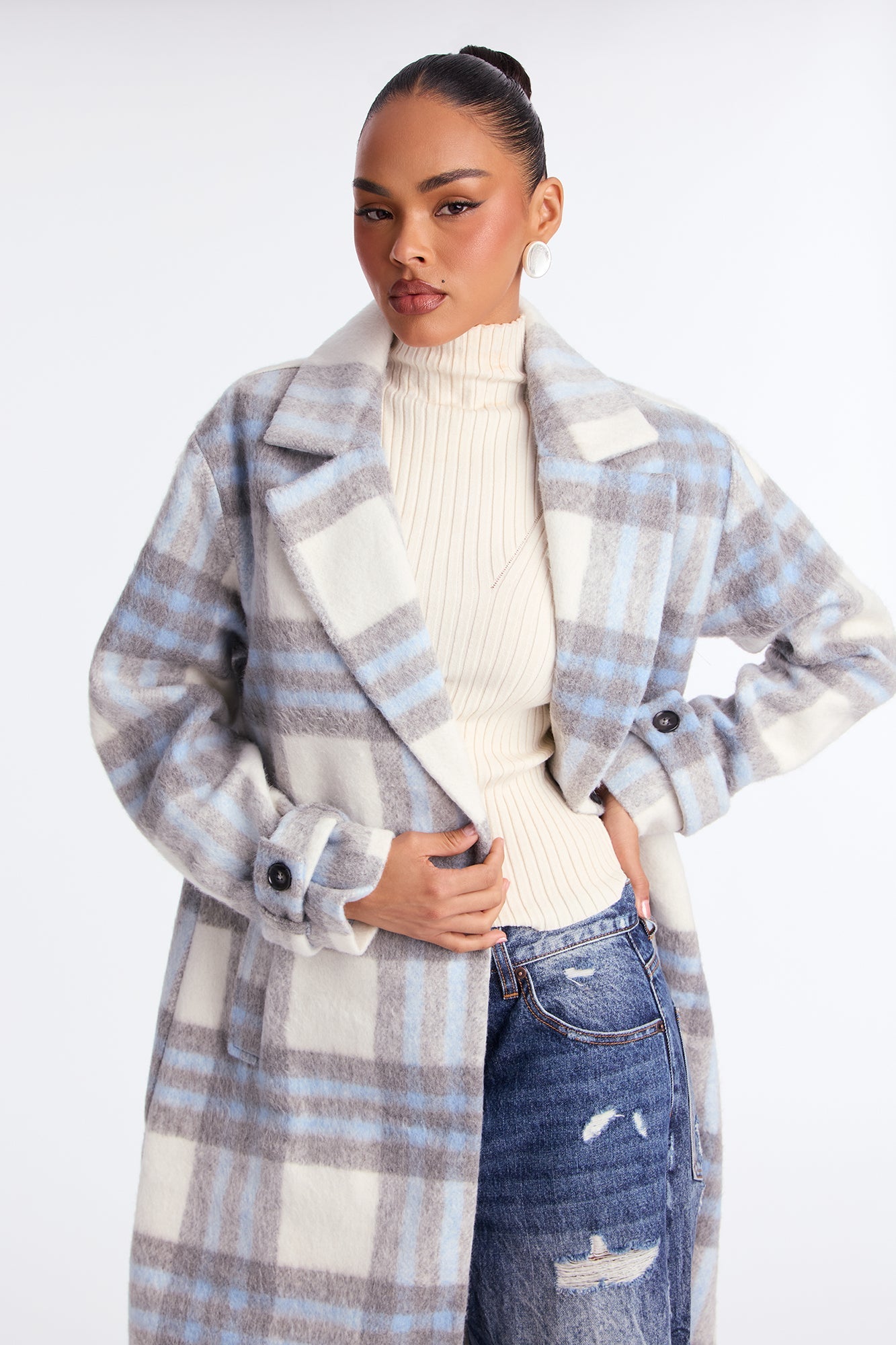 Manteau à Carreaux Chic Persuasion - Bleu/combo