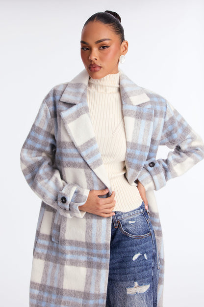 Manteau à Carreaux Chic Persuasion - Bleu/combo