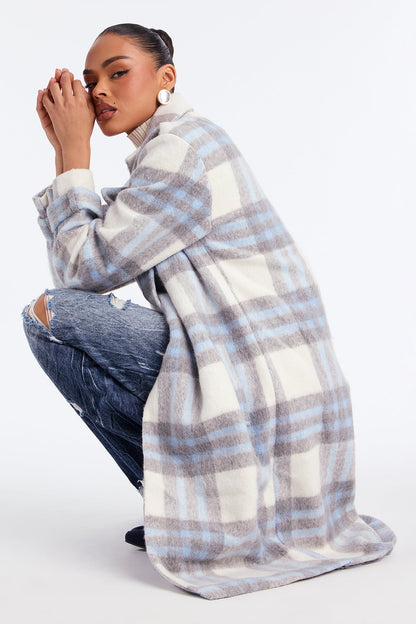 Manteau à Carreaux Chic Persuasion - Bleu/combo