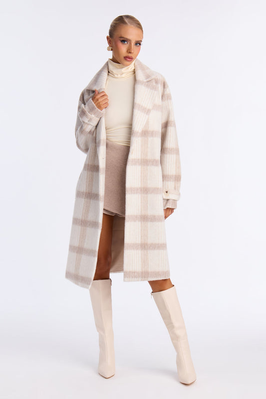 Manteau à Carreaux Chic Persuasion - Taupe/combo