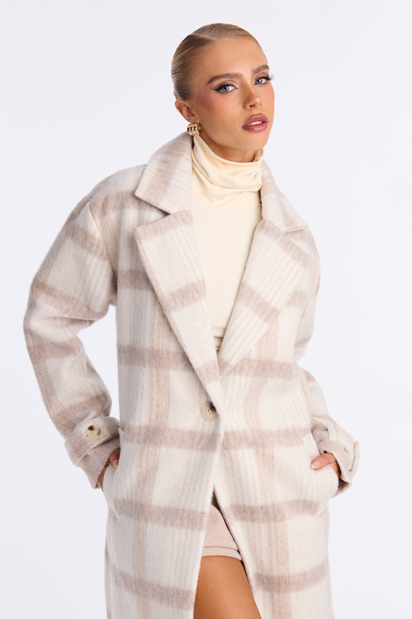 Manteau à Carreaux Chic Persuasion - Taupe/combo