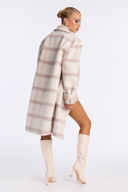 Manteau à Carreaux Chic Persuasion - Taupe/combo