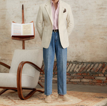 Pantalon droit plissé en denim coton Alassio