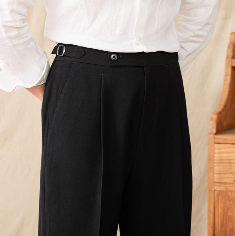 Pantalons droits plissés en mélange de coton urbain