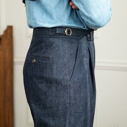 Pantalon en Denim Plissé en Coton Vatican