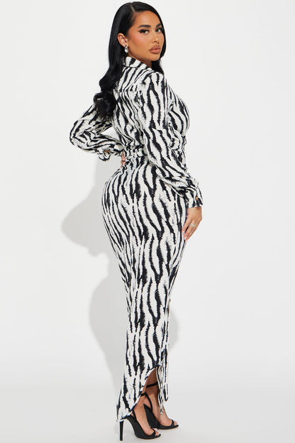 Robe Maxi Crepe Silva - Noir/Blanc