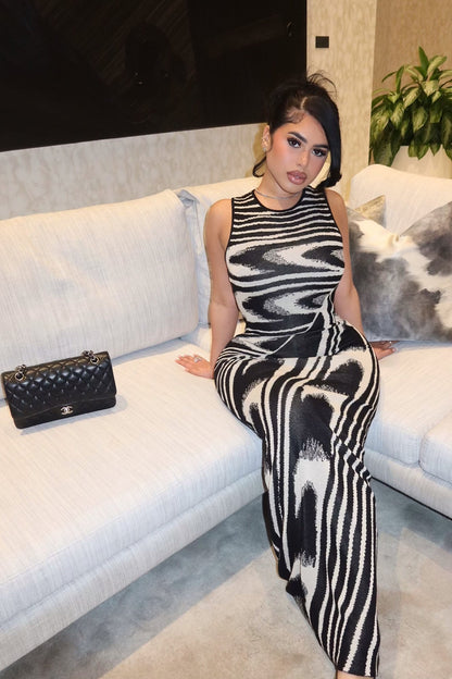 Robe Maxi Pull Kira - Noir/Blanc