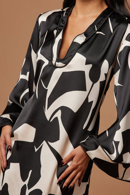 Robe Maxi Kaftan Satin de Séoul - Noir/combo