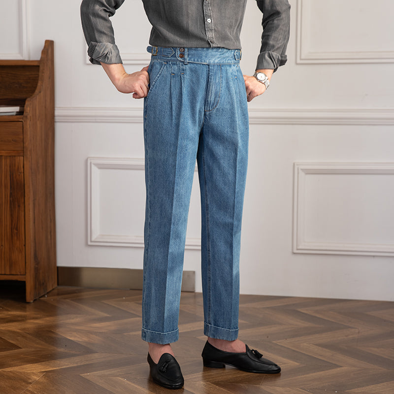 Pantalon Droit Plissé Vintage en Denim Lorenzo