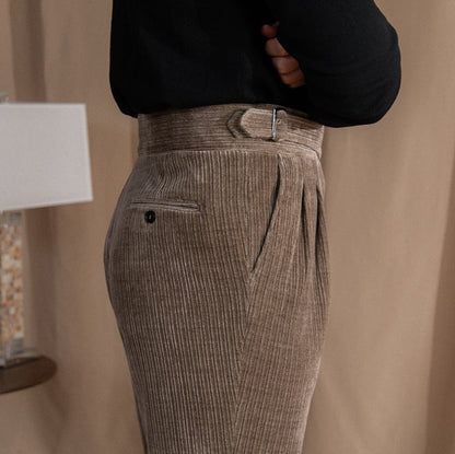 Pantalon Gurkha à plis doubles en chenille côtelée Catania