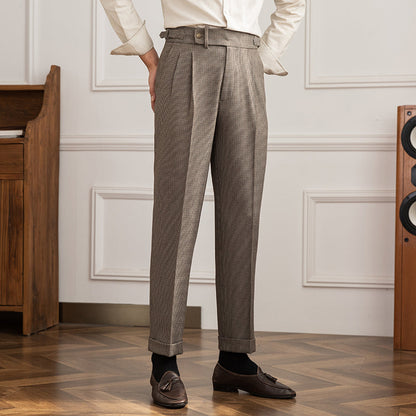 Pantalons Plissés Droits en Houndstooth Cambridge