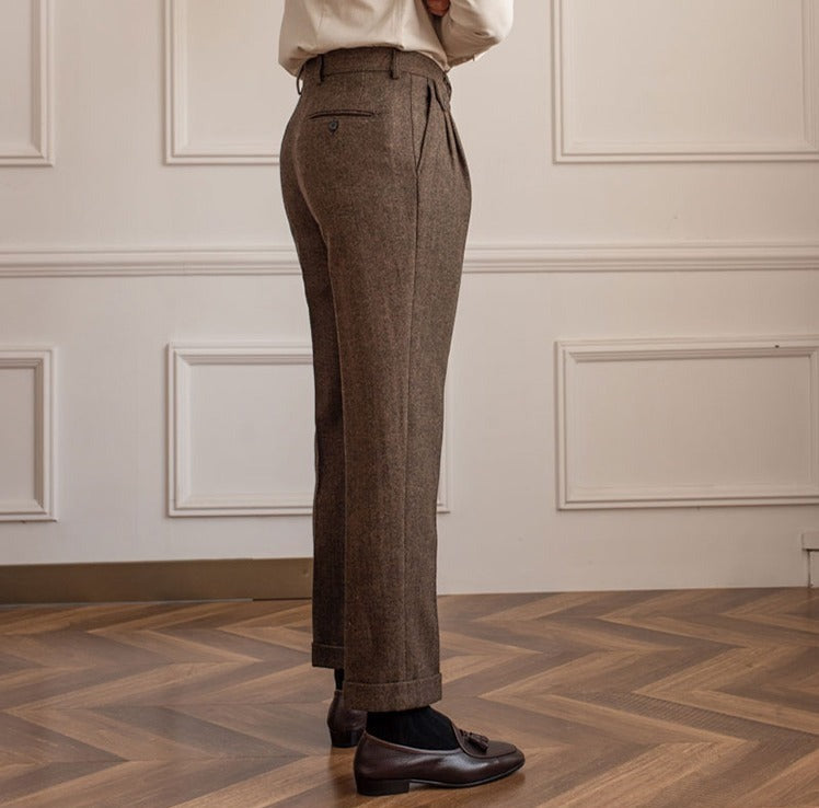 Pantalon de costume en mélange de laine Herringbone "Winchester"