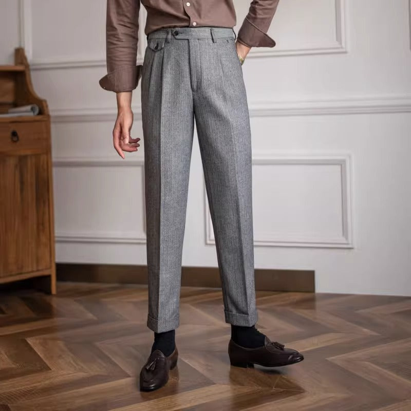 Pantalon de costume en mélange de laine Herringbone "Winchester"