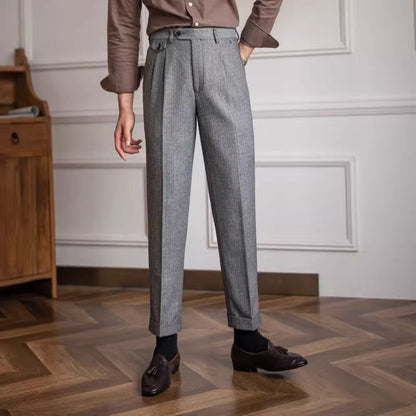 Pantalon de costume en mélange de laine Herringbone "Winchester"