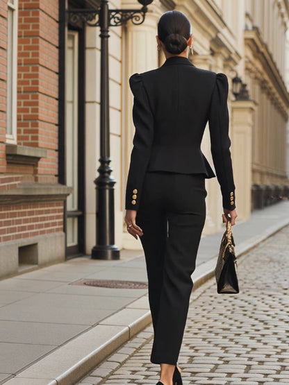 Steffie - Zipper Pleated Button Slim Suit