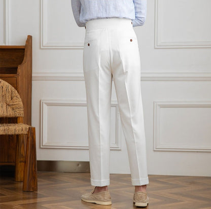 Pantalon droit à plis doubles en seersucker Moneglia