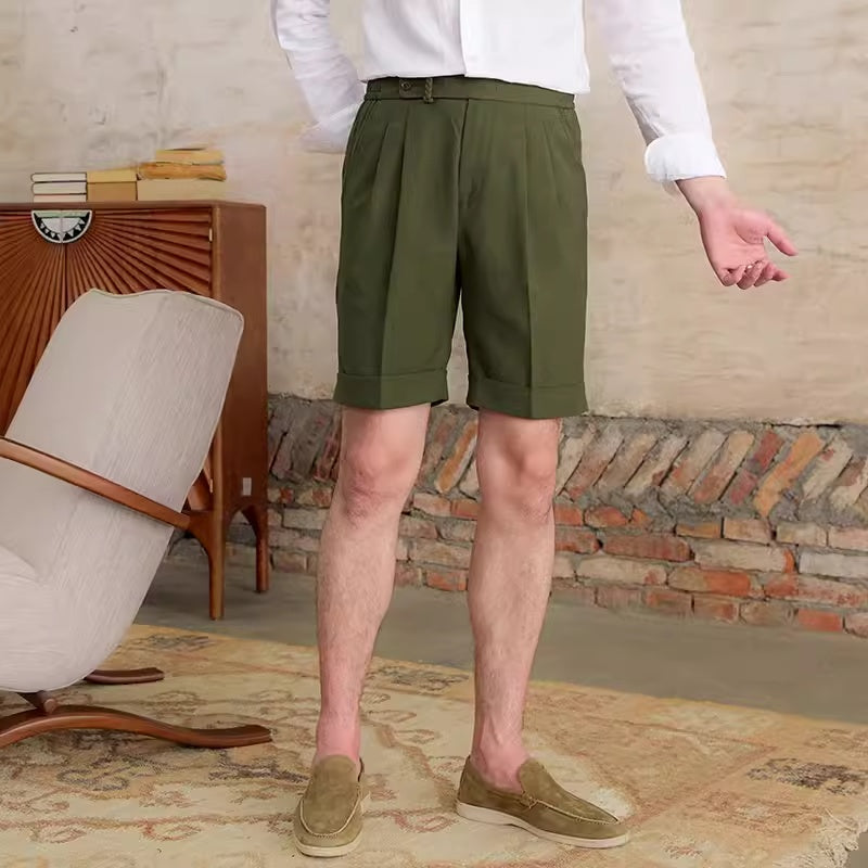 Bermudas en Mélange de Lin Prato à Pli Double