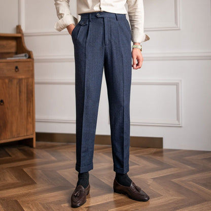 Pantalon de costume en mélange de laine Herringbone "Winchester"