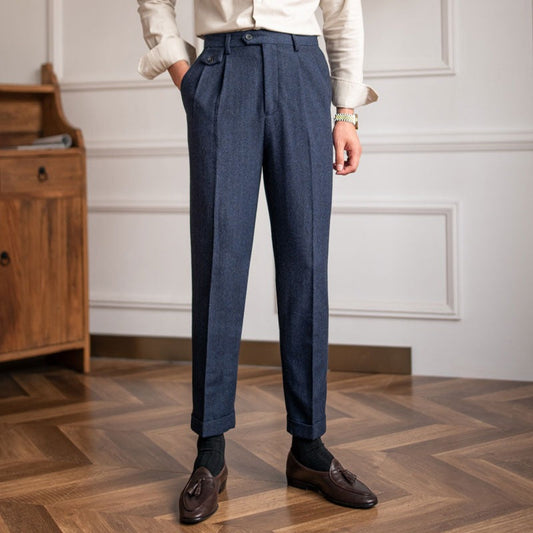Pantalon de costume en mélange de laine Herringbone "Winchester"