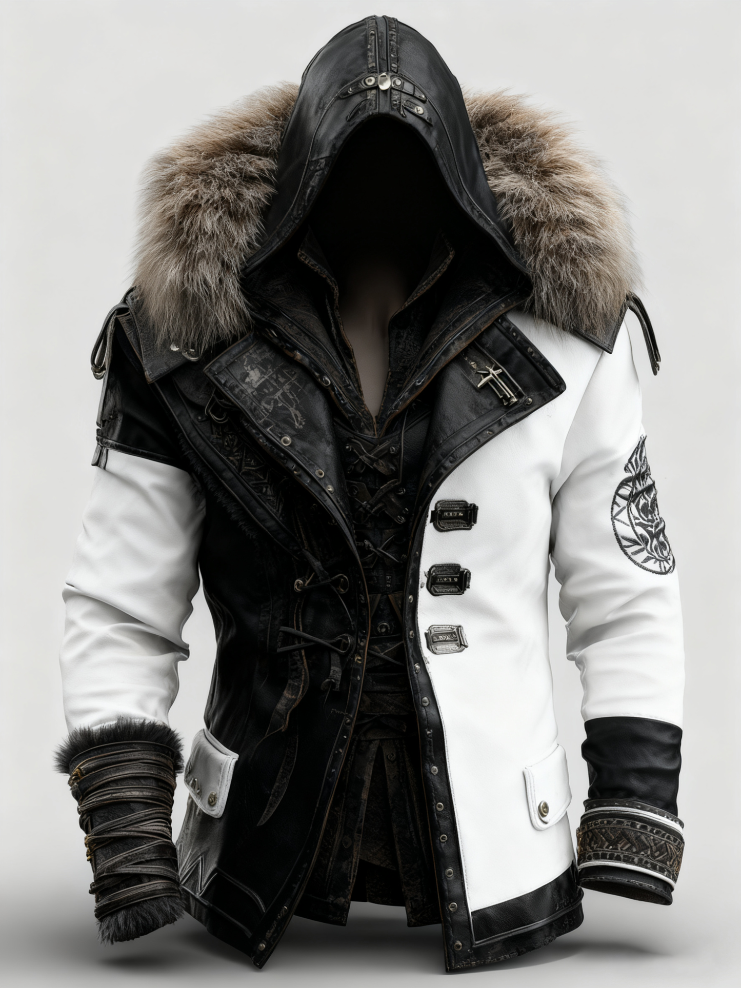 Manteau en cuir épais avec col en fourrure pour hommes - Mode Automne/Hiver