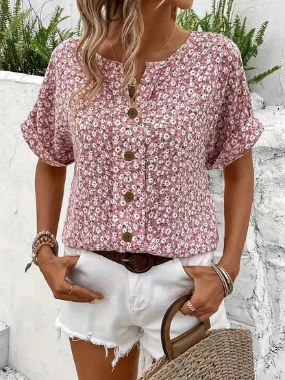 Wolena | Blouse à Encolure en Fleurs Sauvages