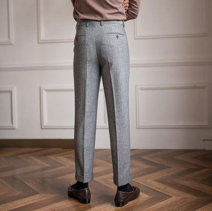 Pantalon de costume en mélange de laine Herringbone "Winchester"