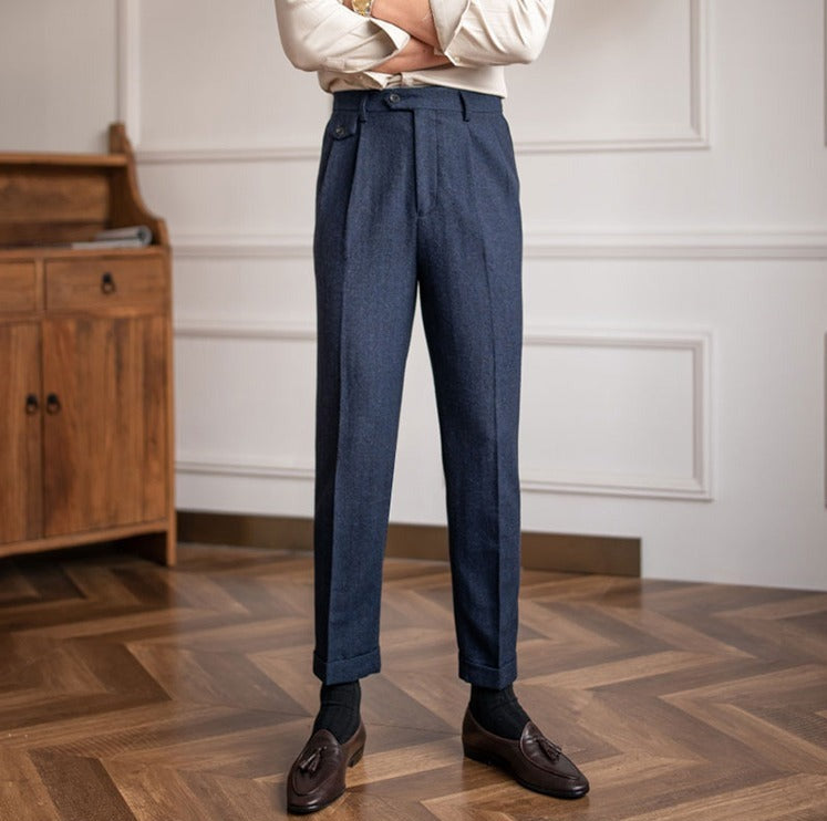 Pantalon de costume en mélange de laine Herringbone "Winchester"