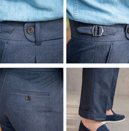 Pantalons Droits en Toile de Coton Riviera