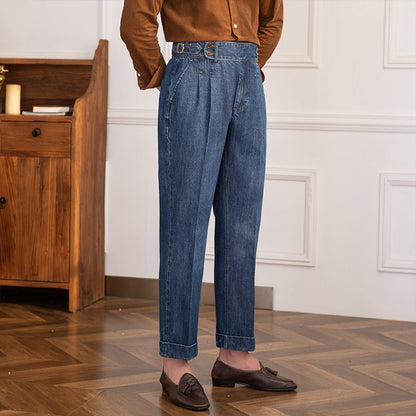 Pantalon Droit Plissé Vintage en Denim Lorenzo