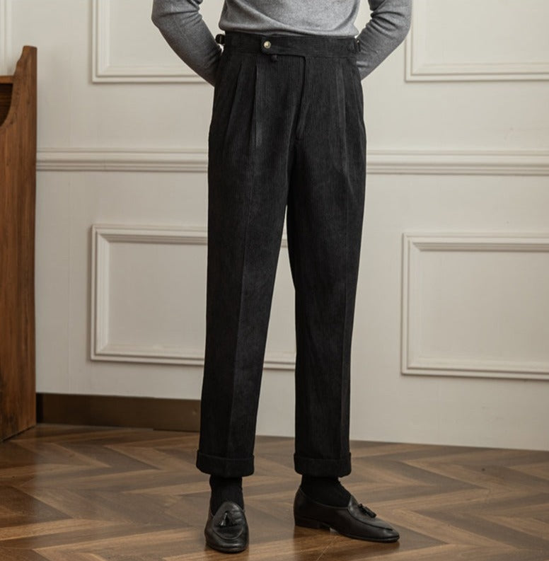 Pantalon Vintage en Velours Côtelé Dorchester à Pli Double
