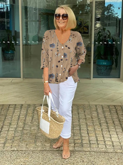 Joanne | Haut tunique à boutons imprimés