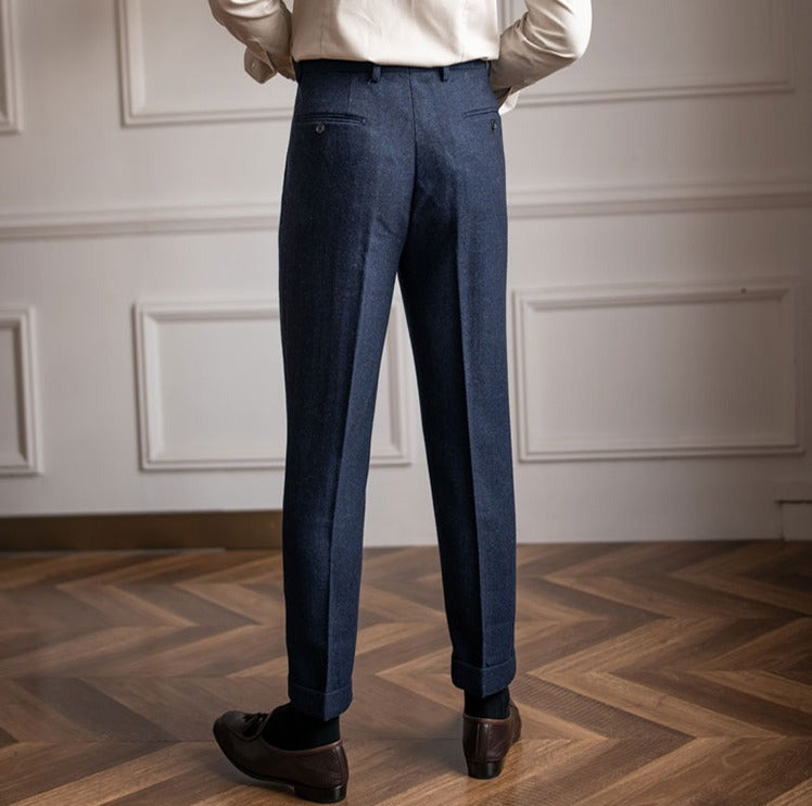Pantalon de costume en mélange de laine Herringbone "Winchester"