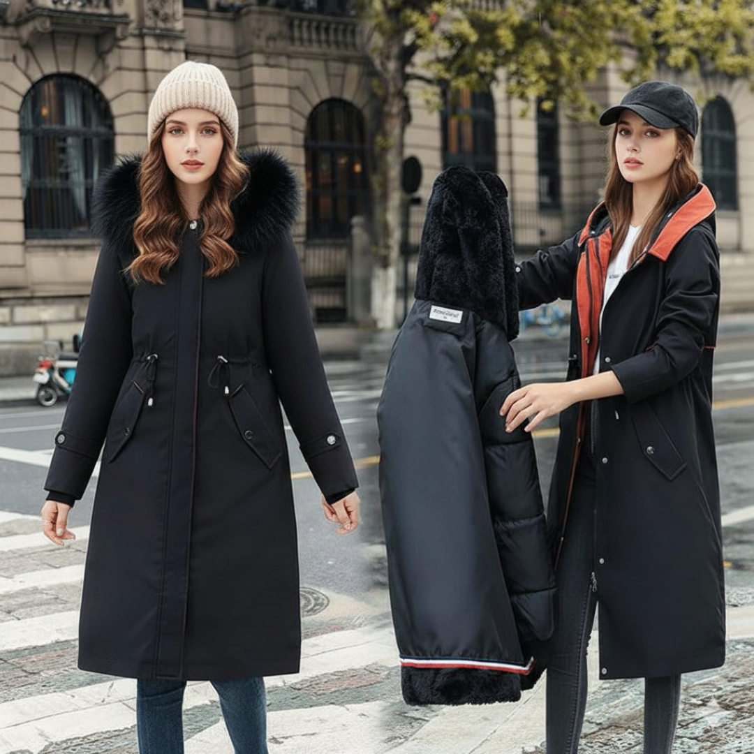 Fionna – Veste d'hiver pour femmes avec capuche et col en fausse fourrure douce