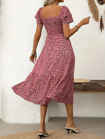 Liliane™ | Robe Midi Froncée Fleurie