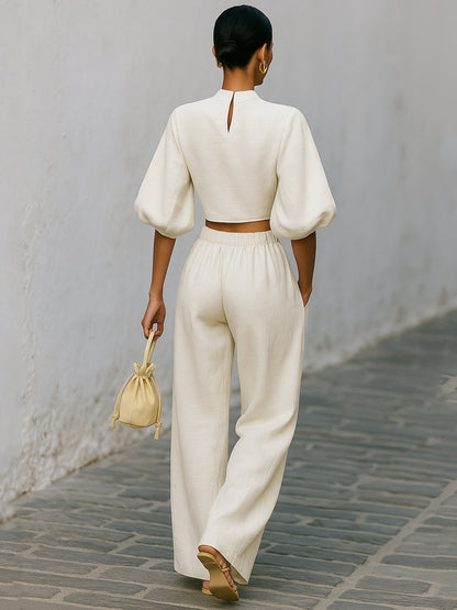 Glowy - Creamy White Textured Lantern Sleeve Set