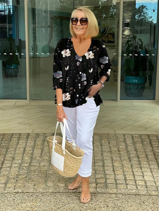 Joanne | Haut tunique à boutons imprimés