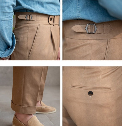 Pantalons Droits en Toile de Coton Riviera