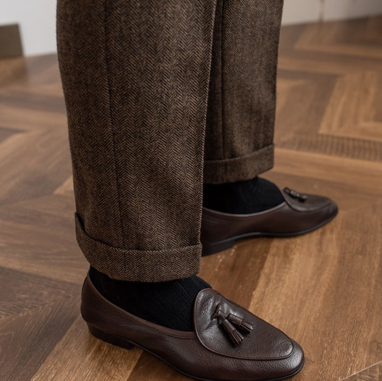 Pantalon de costume en mélange de laine Herringbone "Winchester"