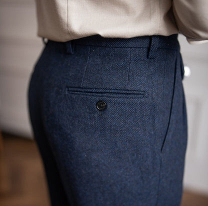 Pantalon de costume en mélange de laine Herringbone "Winchester"