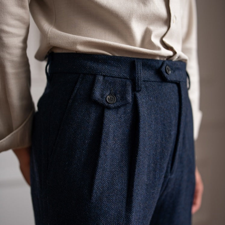 Pantalon de costume en mélange de laine Herringbone "Winchester"