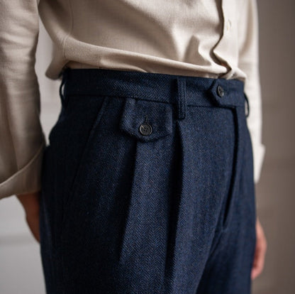 Pantalon de costume en mélange de laine Herringbone "Winchester"