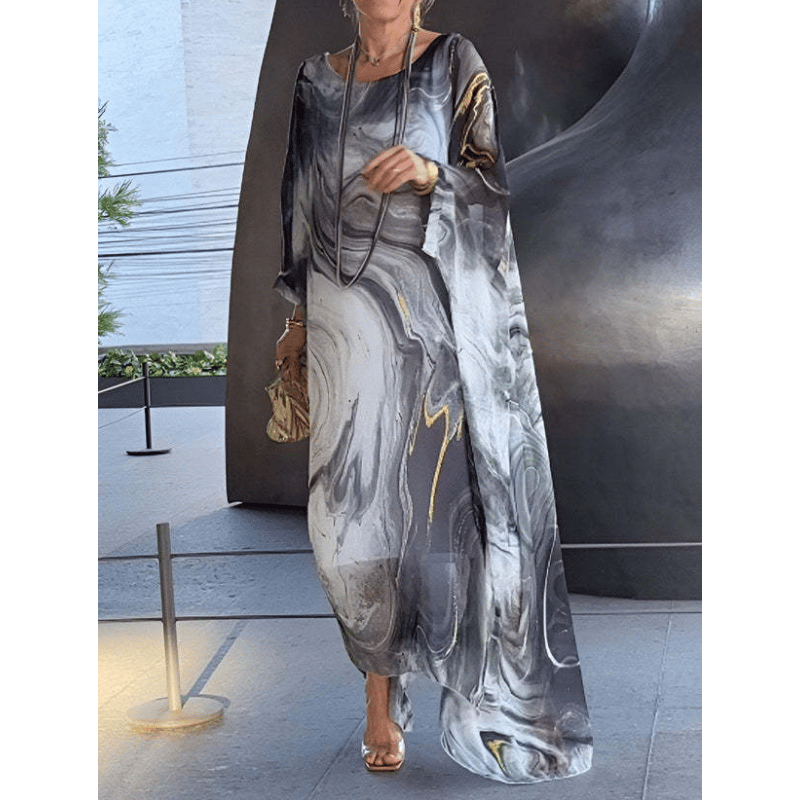 Kyra - Marble Print Chiffon Maxi Dress