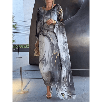 Kyra - Marble Print Chiffon Maxi Dress
