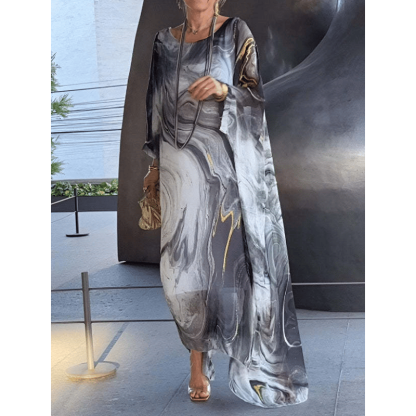 Kyra - Marble Print Chiffon Maxi Dress
