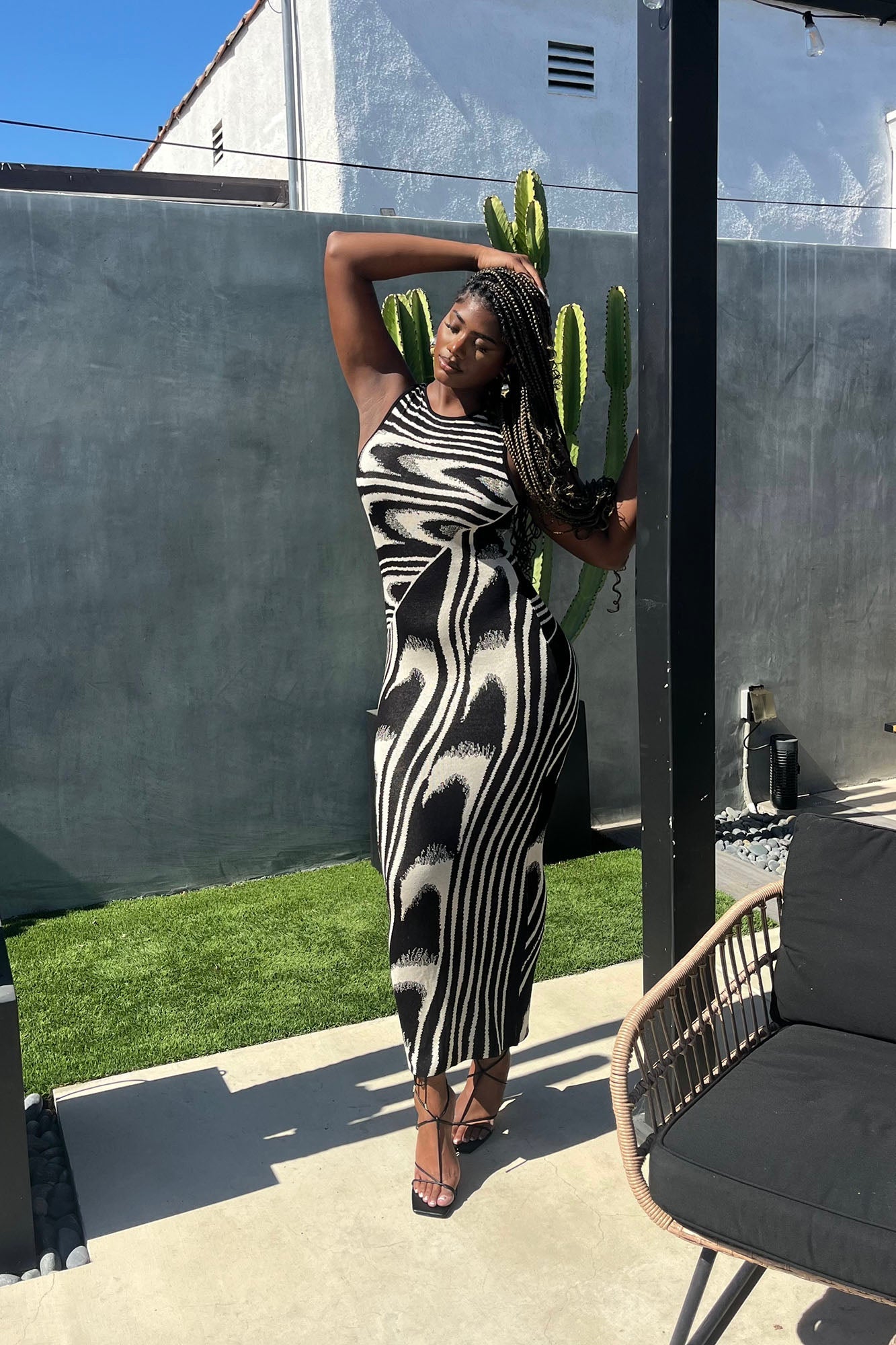 Robe Maxi Pull Kira - Noir/Blanc